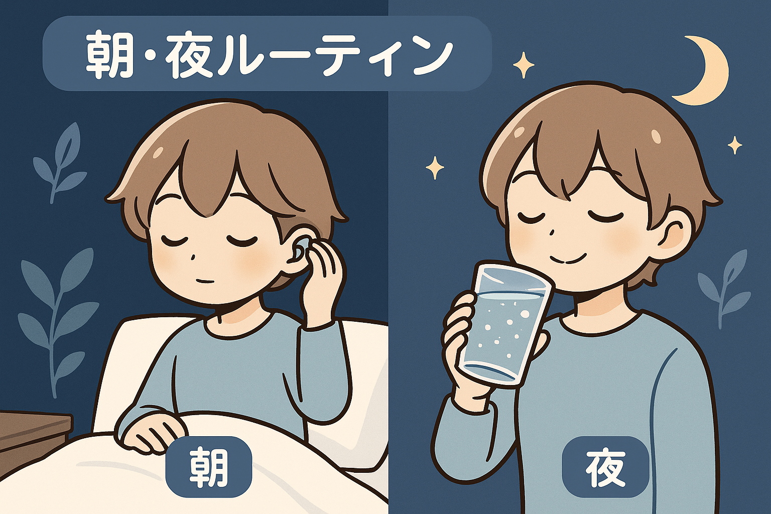 朝と夜の習慣を表すイラスト