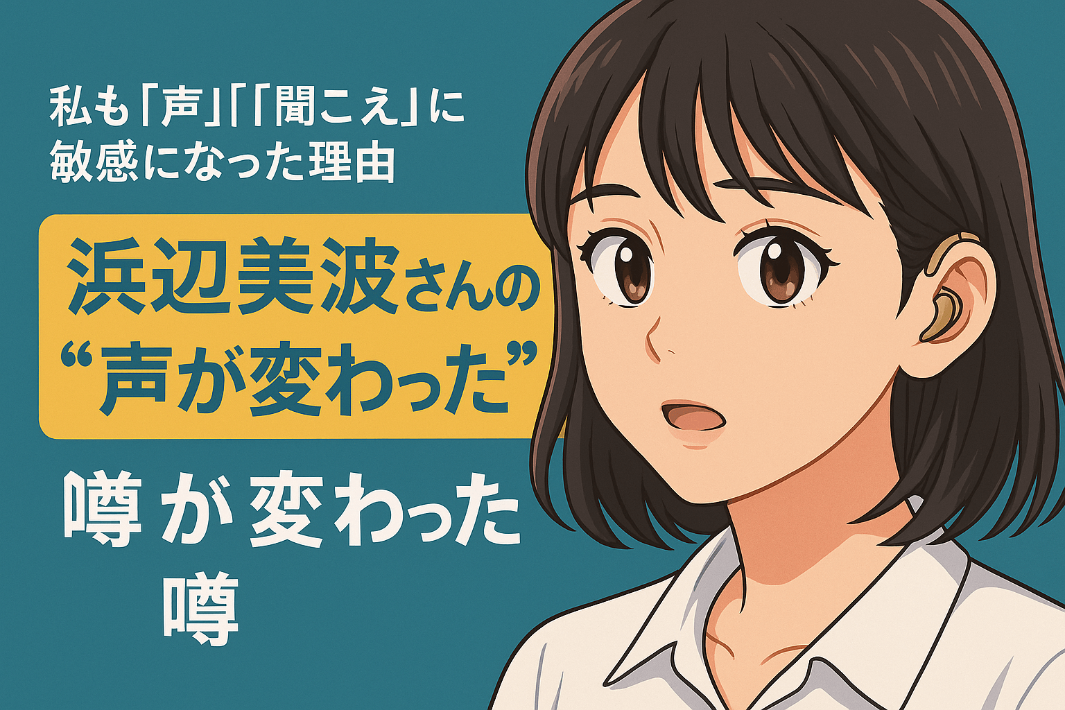 浜辺美波さんの声の変化に関する噂と、それに共感した補聴器ユーザーの気づきを描いたイラスト