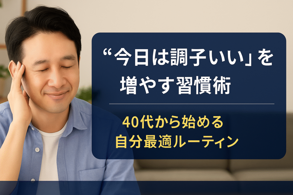 「今日は調子いい」を増やす習慣をテーマにした40代男性の写真と日本語タイトルが配置された横長アイキャッチ画像