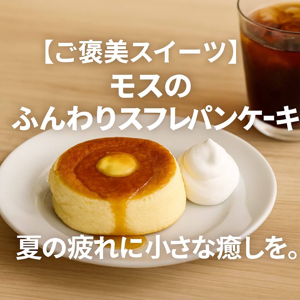 モスのふんわりスフレパンケーキと夏の健康習慣をテーマにしたデジタル広告画像