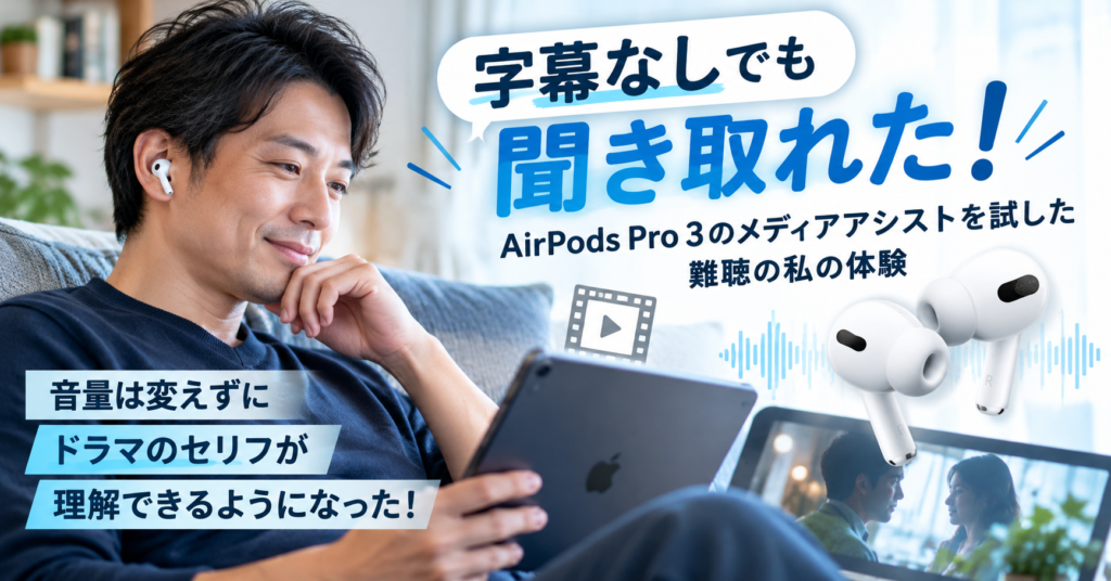 AirPods Pro 3のメディアアシストで、音量を変えずに字幕なしのドラマが聞き取りやすくなった難聴男性の体験